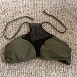 Olive Green Mesh High Neck Bikini Top
